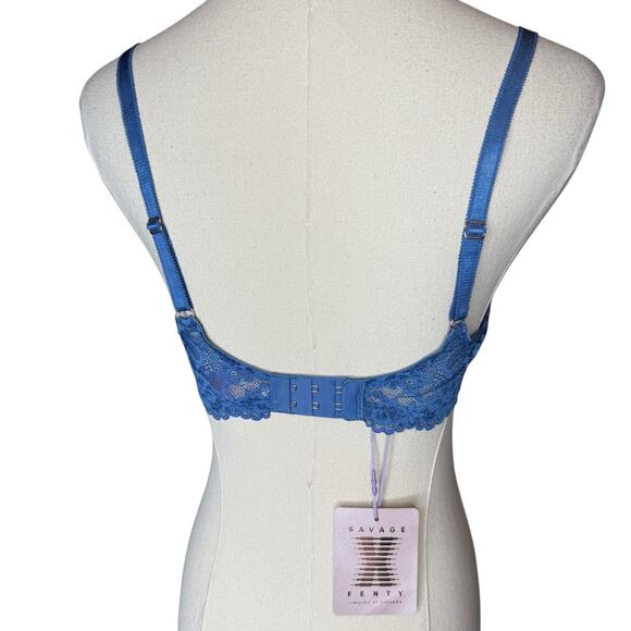 SAVAGE X FENTY Lace Unlined Bra Blue Floral Coquette NEW size 34B - Picture 3 of 5